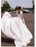 Three Quarter Sleeve White Wedding Dress